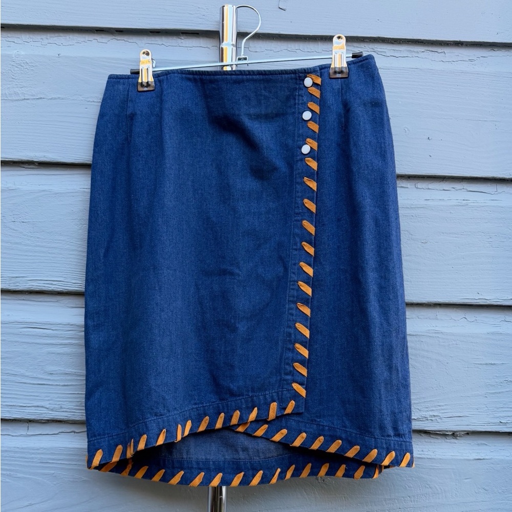 Vintage Hairston Roberson denim mini with contrasting suede whipstich hem